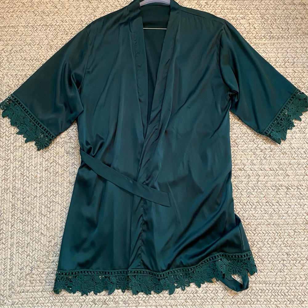 Emerald Green Lace Robe Satin Robe
